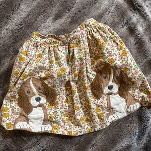Mini Boden Skirt Girls 7-8 Years Floral Dog Print Lined Pockets Elastic Waist